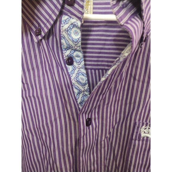 Cinch Long Sleeve Button Up Purple Striped Cotton Shirt XXL Western - Picture 4 of 6